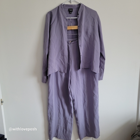 Eileen Fisher 100% Silk two piece lilac purple top and pants size Petite Large - Picture 1 of 12